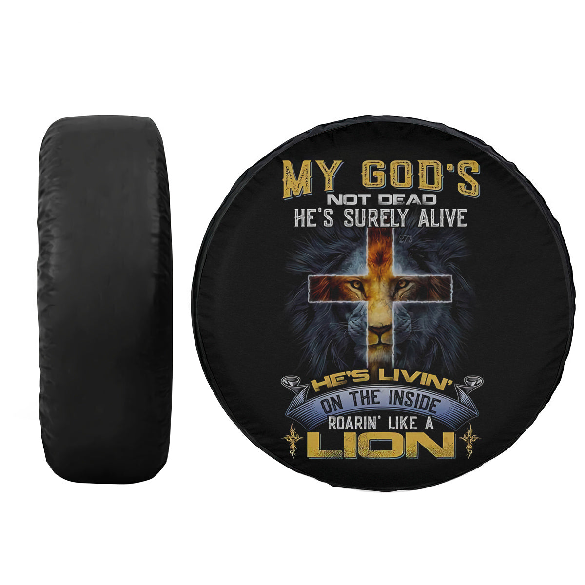 Petthouse | Lion Cross Spare Tire Cover My God He's Surely Alive Spare Wheel Cover Jesus Christian