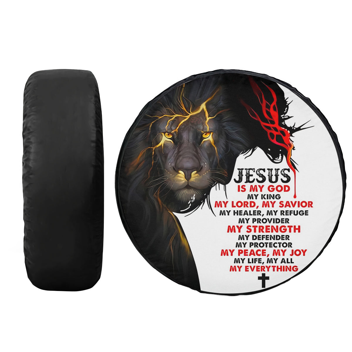 Petthouse | Jesus Lion Tire Cover Jesus My God Tire Cover Christ Warrior Tire Cover Christian Car Decor