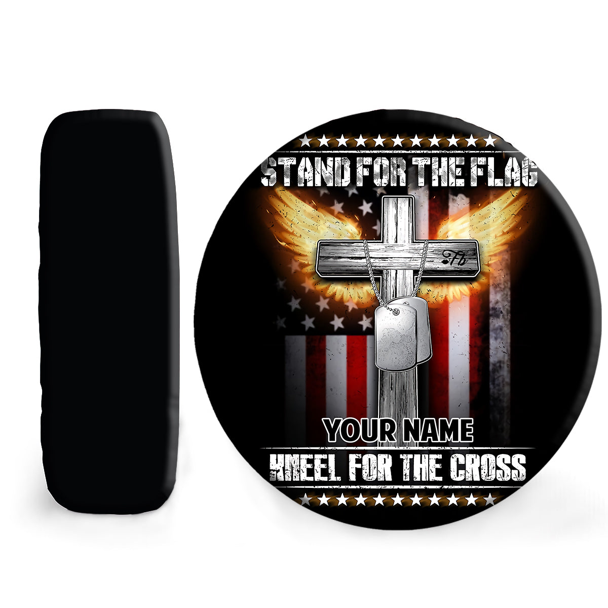 Petthouse | Customized Cross Veteran Tag American Flag Spare Tire Cover Stand For The Flag Veteran Us Pride