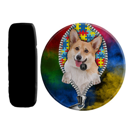 Petthouse | Corgi Autism Acceptance Month Car Tire Cover Corgi Zipper Print Wheel Cover Autistic Gifts