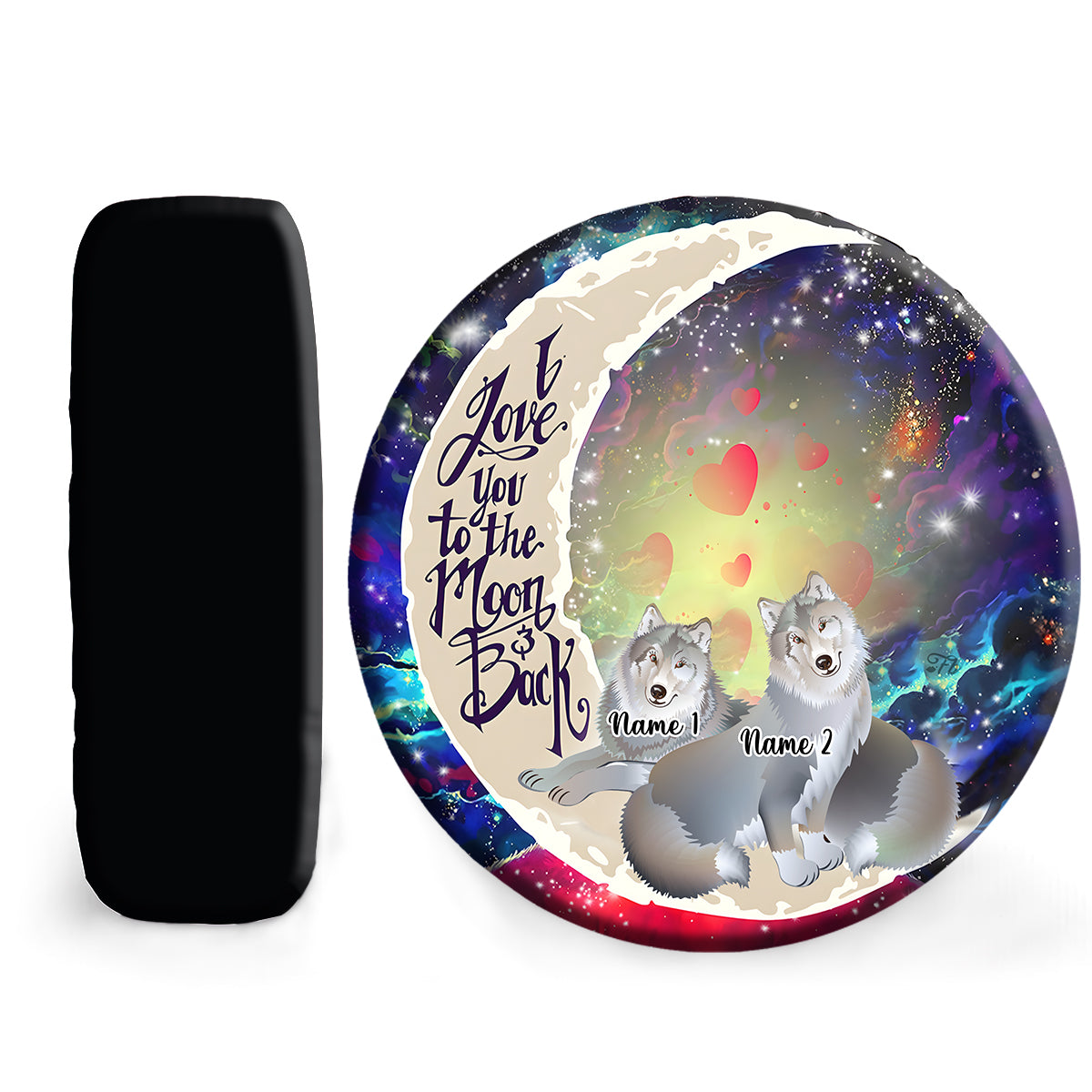 Petthouse | Customized Wolf Couple Spare Tire Cover Valentine I Love You To The Moon And Back