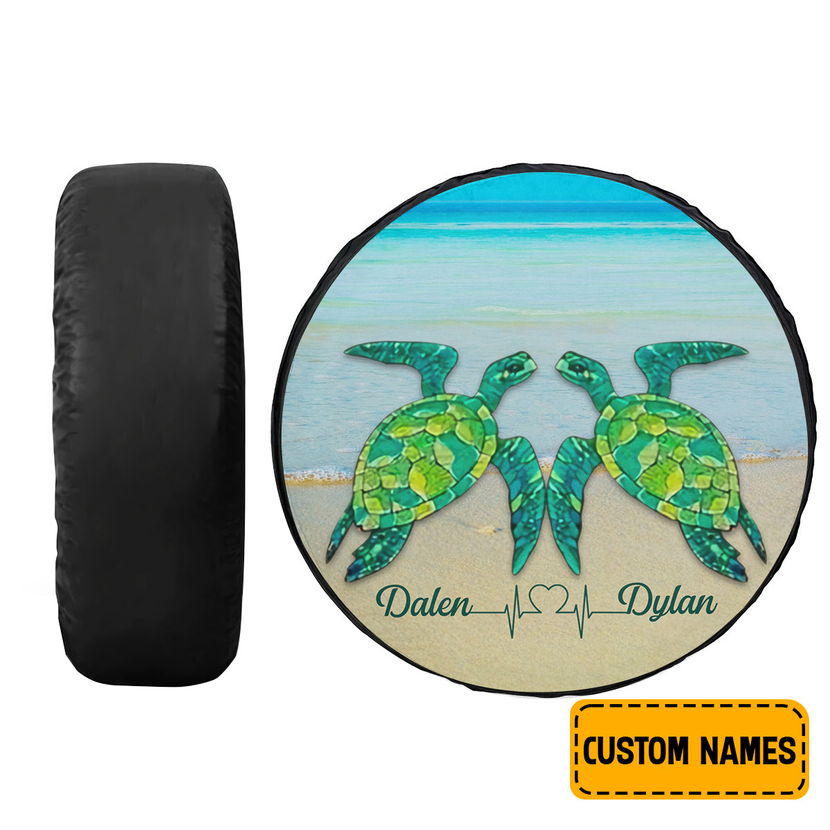 Petthouse | Personalized Turtle Couple Heart Beat Wheel Cover Valentine Car Decor