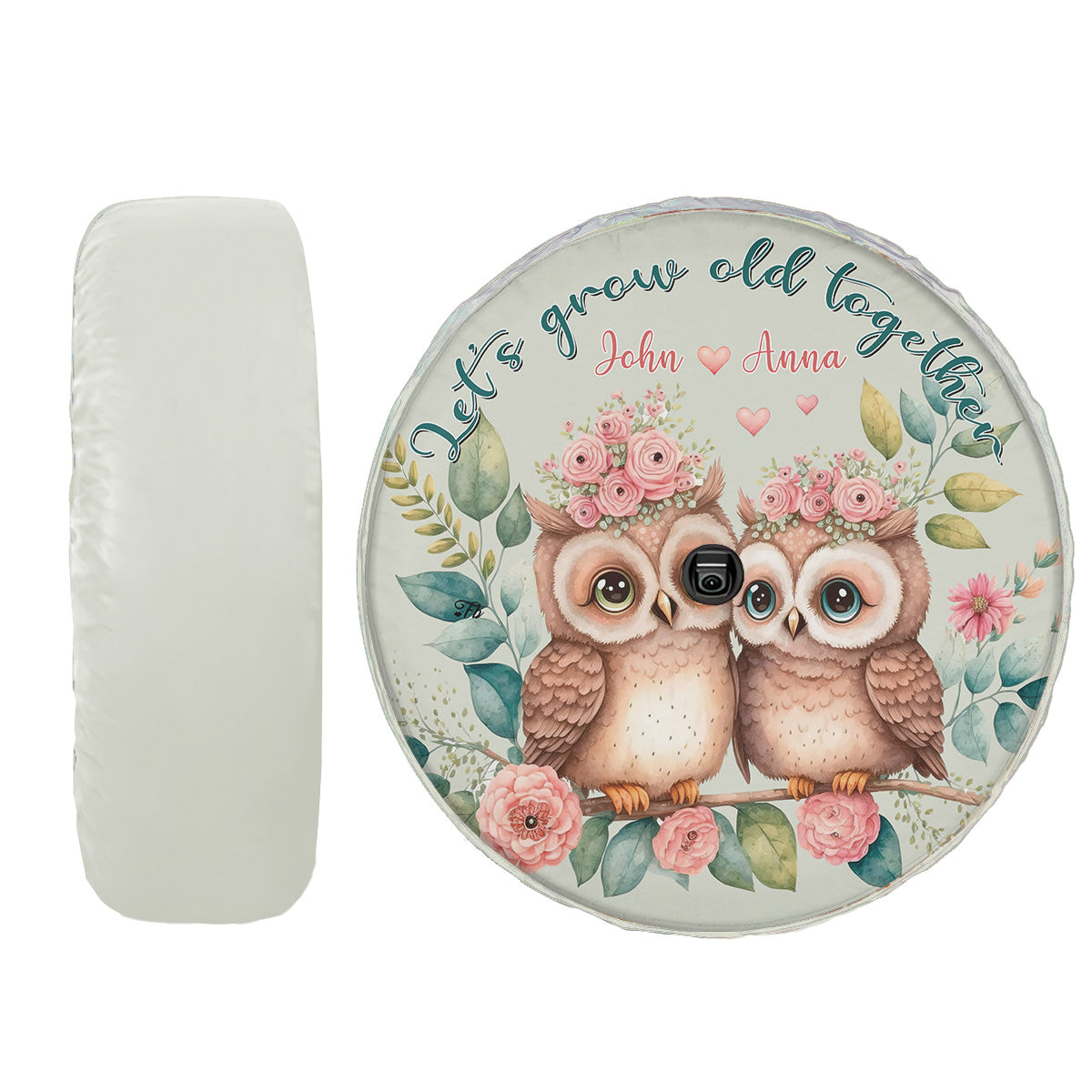 Petthouse | Let Grow Old Together Tire Cover Custom Name Spare Tire Cover Owl Couple Tire Wrap Car Accessories