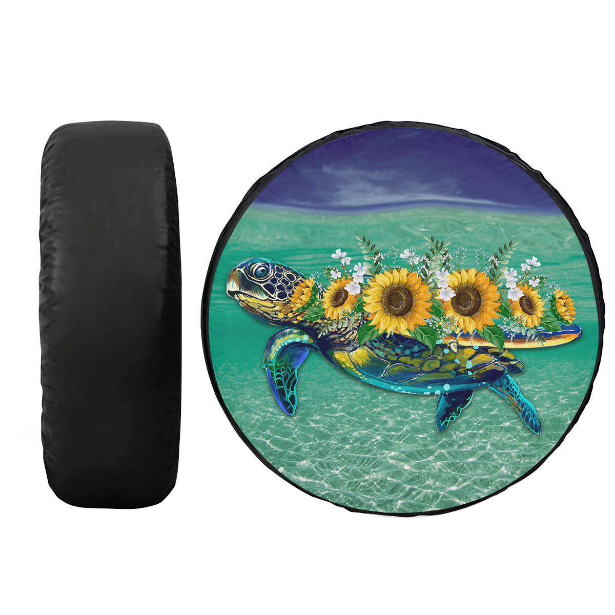 Petthouse | Sea Turtle Tire Cover Sunflower Tire Wrap Sea Artwork Tire Cover Sea Lover Cover Car Decoration