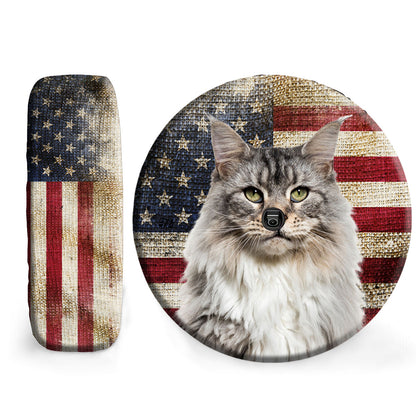 Petthouse | Maine Coon Cat Spare Tire Cover Car Accessories Trailer Tire Cover American Flag Wheel Cover