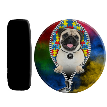 Petthouse | Pug Autism Month Spare Tire Cover Autism Acceptance Tire Protector Dog Lover Car Decoration