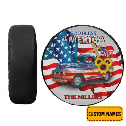 Petthouse | Customized Wheel Cover God Bless America Spare Tire Cover American Flag Truck Sunflower Independence