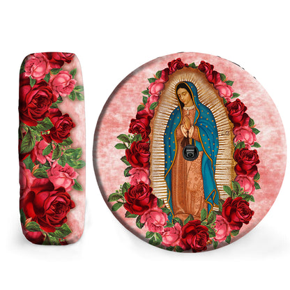 Petthouse | Lady Of Guadalupe Spare Tire Cover Virgin Mary With Angel And Flower Canvas Tire