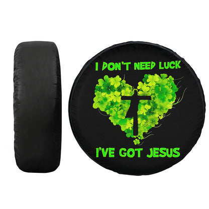 Petthouse | Irish Shamrock Heart Cross Spare Tire Cover I Don't Need Luck I've Got Jesus St Patricks Day