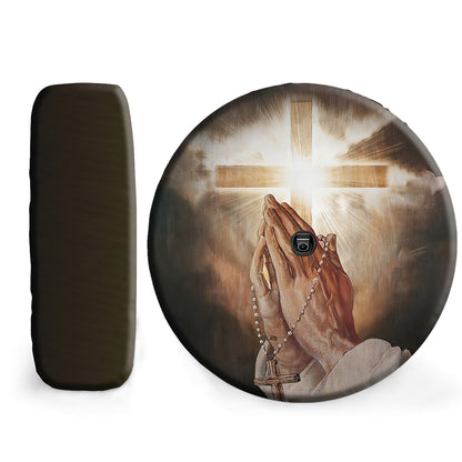 Petthouse | Praying Hands Spare Tire Cover Christ Cross Tire Wrap Christian Wheel Tire Cover Car Decoration