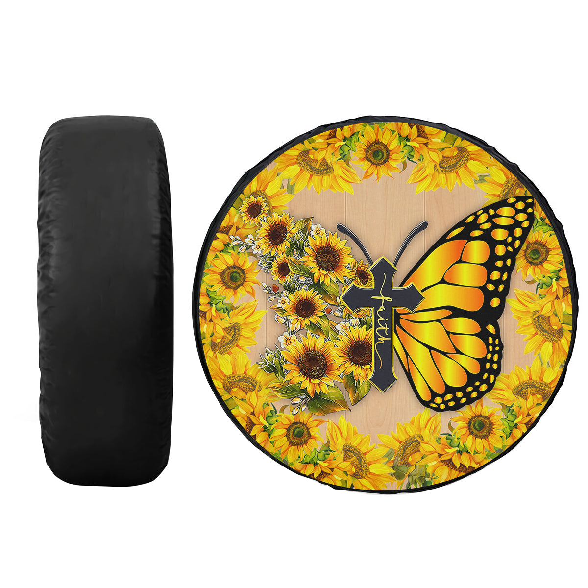 Petthouse | Butterfly Sunflower Cross Faith Spare Tire Cover Christian Wheel Cover Sunflower Tire Cover Gift