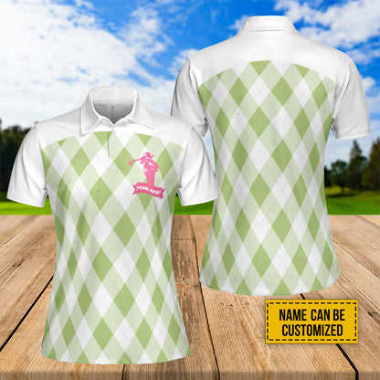 Petthouse | Customized Golf Player Gift Women's Polo Shirts Golfer Mom Gift Sporty Style Diamond Pattern