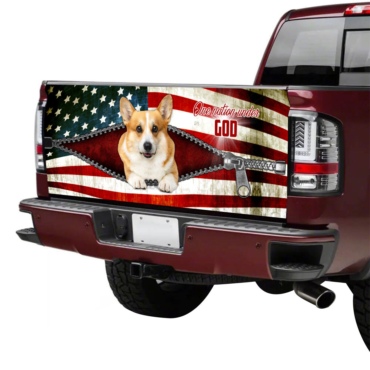 Petthouse | Pembroke Welsh Corgi Dog One Nation Under God Tailgate Vinyl Wrap American Flag American