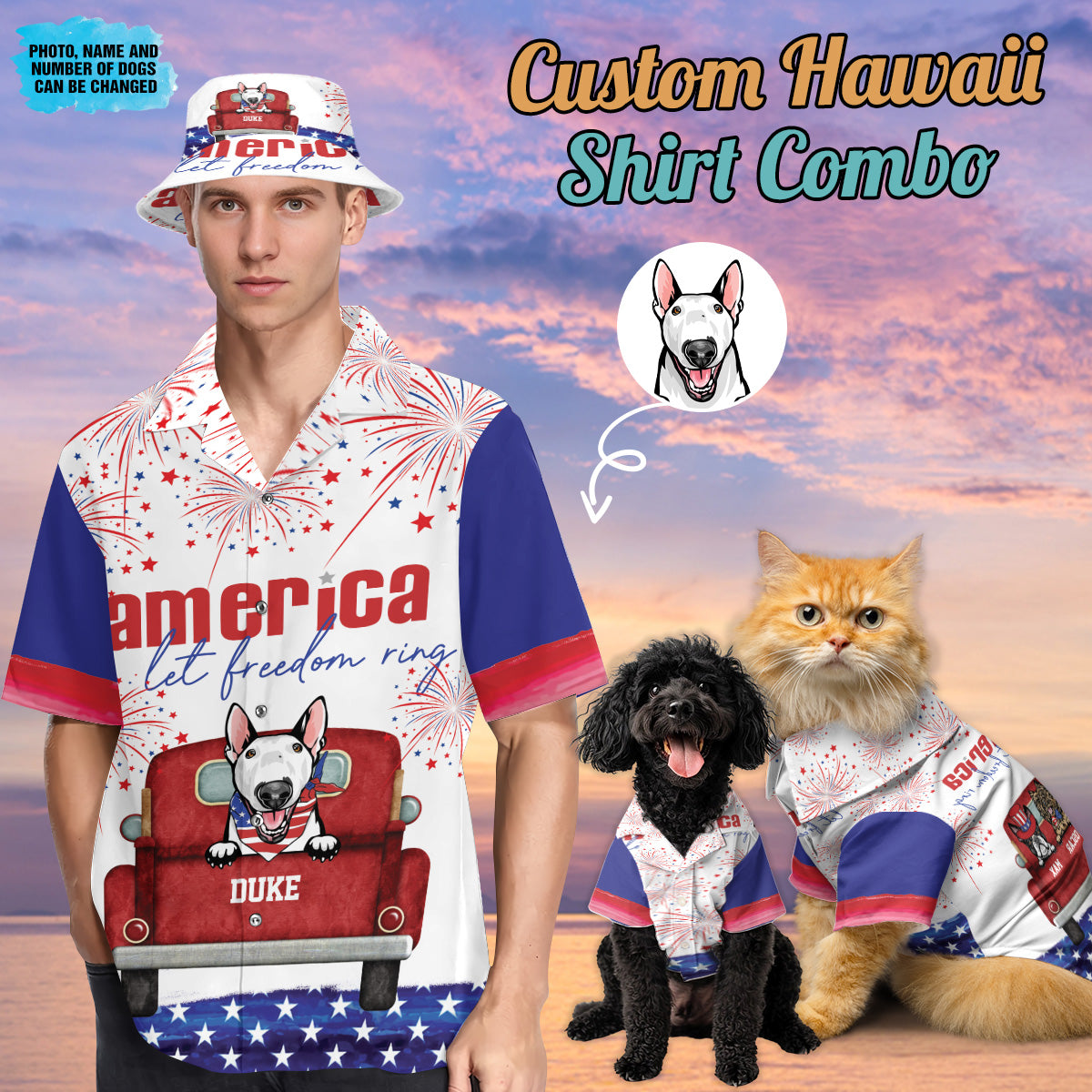 Petthouse | Custom Dog Happy 4th Of July Together Hawaiian Shirt, Gift For Dog Dad Pet Lovers