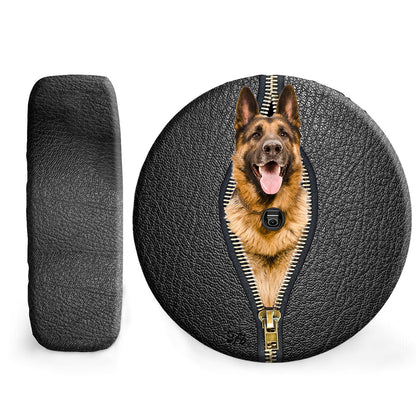 Petthouse | German Shepherd Through Hole Camper Tire Cover Dog Leather Print Spare Tire Cover Black Dog Dad Car