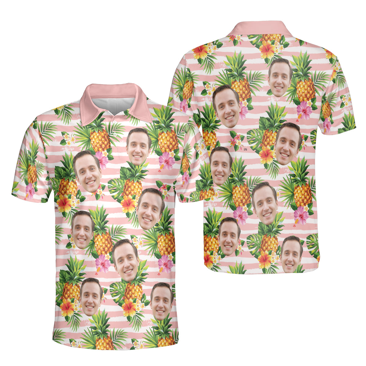 Petthouse | Customized Picture Palm Tree Pineapple Seamless Pattern Polo Pineapple Summer Beach Vibes Golf Shirt Dad