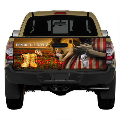 Petthouse | Honor The Fallen Lion Christian Tailgate Wrap Decal American Veteran Decal Sticker