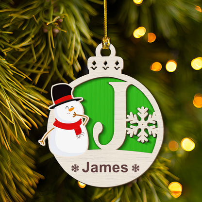 Petthouse | Personalized Christmas Balls With Name Ornament, Snowman Kids Wood Ornament, Monogram Christmas