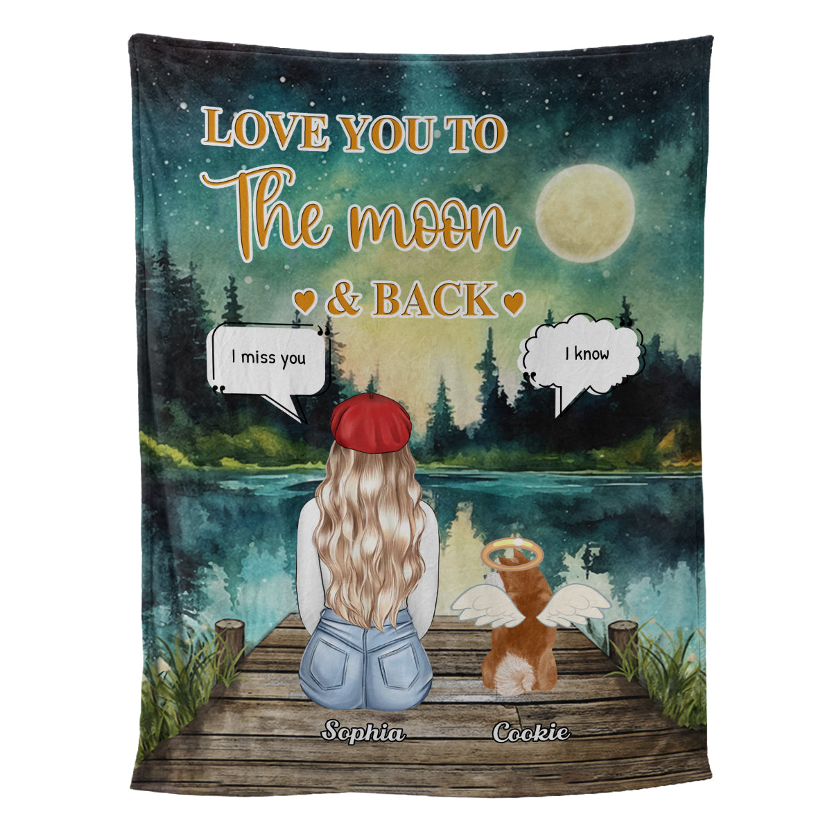 Petthouse | Personalized Dog Memorial Fleece Blanket, Love You To The Moon And Back Throw Blanket, Sympathy Gift Idea