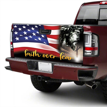 Petthouse | Faith Over Fear Tailgate Wrap American Flag Tailgate Vinyl American Religious Tailgate Sticker