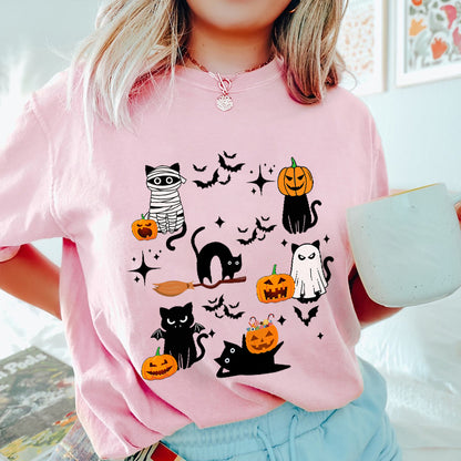 Petthouse | Black Cats Pumpkin Shirt, Spooky Season Shirt, Halloween Ghost Pumpkin Cat Shirt Gift