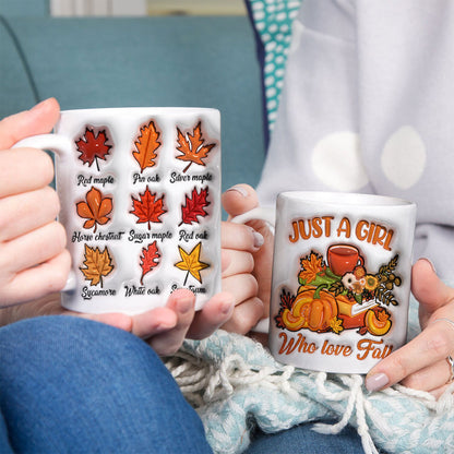 Petthouse | Just A Girl Who Love Fall Mug, 3d Inflated Fall Leaves Mug, Retro Fall Season Thanksgiving