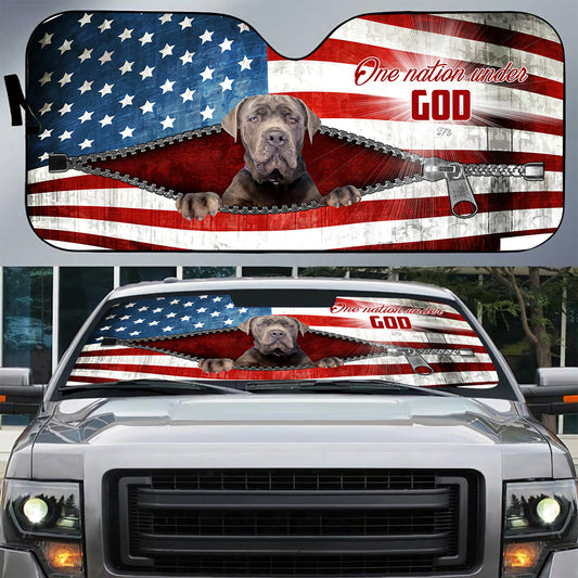 Petthouse | Cane Corso Through Zipper Windshield Sun Shade Usa Flag 4th Of July Sun Visor For Car One Nation