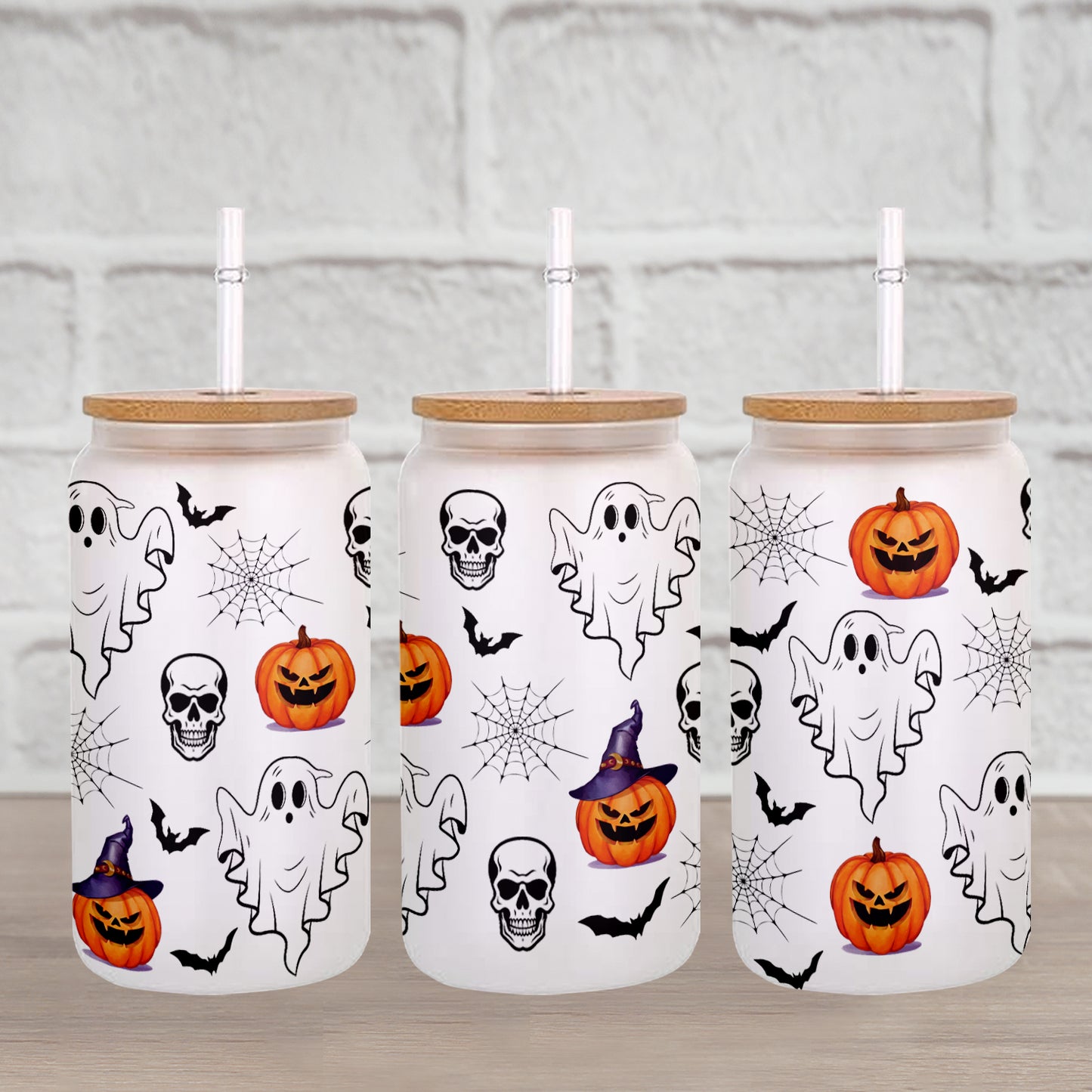 Petthouse | Ghost Halloween Glass Can, Skulls And Ghosts Glass Can, Spooky Season Pumpkin