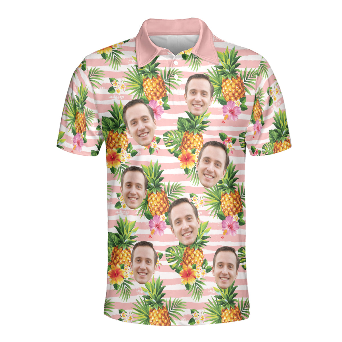 Petthouse | Customized Picture Palm Tree Pineapple Seamless Pattern Polo Pineapple Summer Beach Vibes Golf Shirt Dad