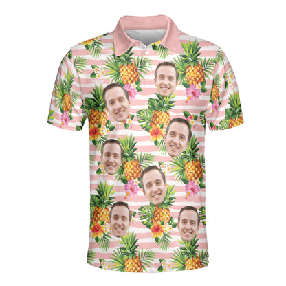 Petthouse | Customized Picture Palm Tree Pineapple Seamless Pattern Polo Pineapple Summer Beach Vibes Golf Shirt Dad