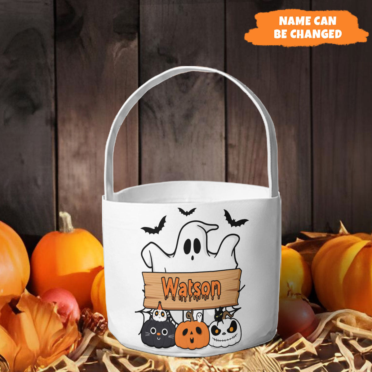 Petthouse | Custom Halloween Basket With Kid Name, Spooky Candy Bucket, Candy Bag For Kids