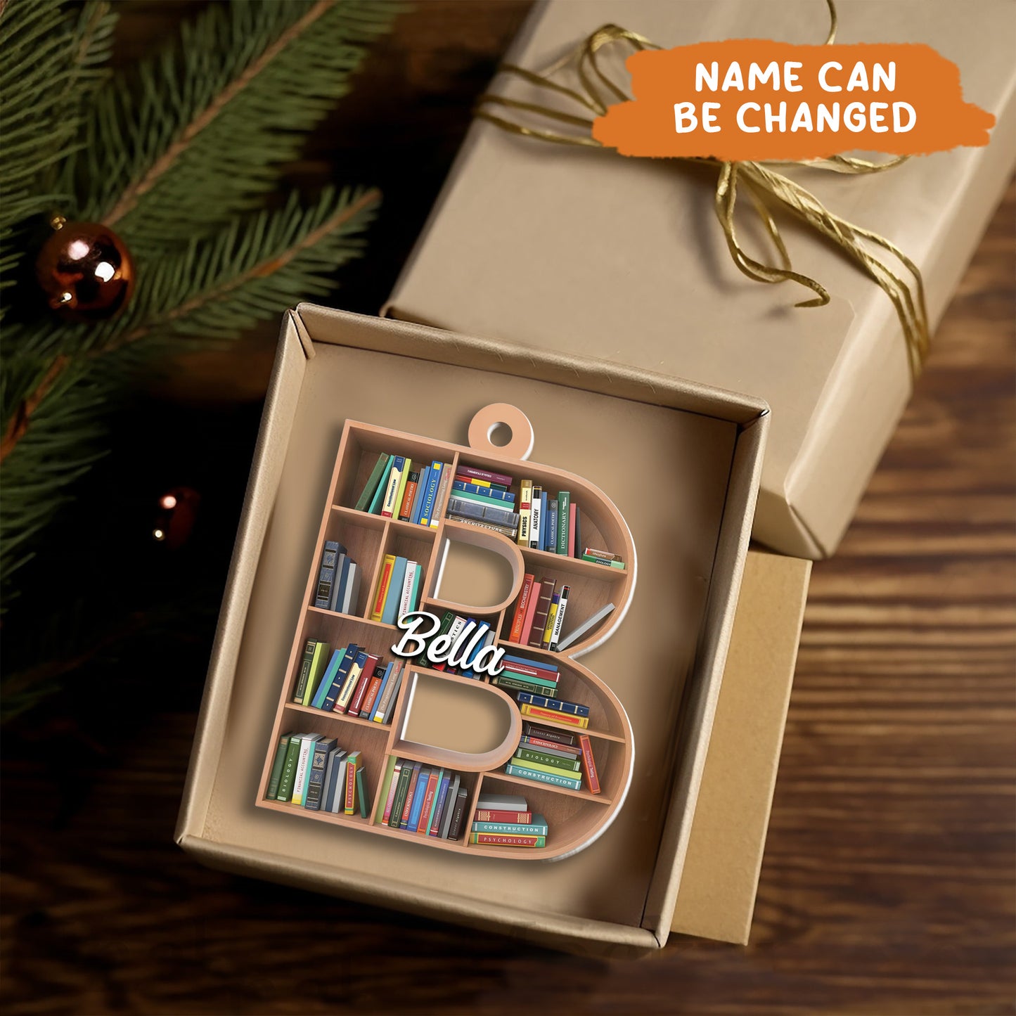 Petthouse | Personalized Christmas Book Tree Name Letter Ornament, Book Club Ornament, Book Lover Gift