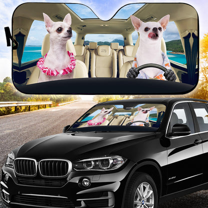 Petthouse | Windshield Sun Shade White Chihuahua Go To Beach Sunshade Dog Sunshade Sun Visor For Car