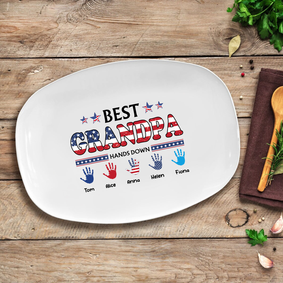 Petthouse | Personalized Grandpa Grilling Plate, Dad Grilling Plate, BBQ Platter, Independence Day Gift, Grill Plate Gift 4th Of July