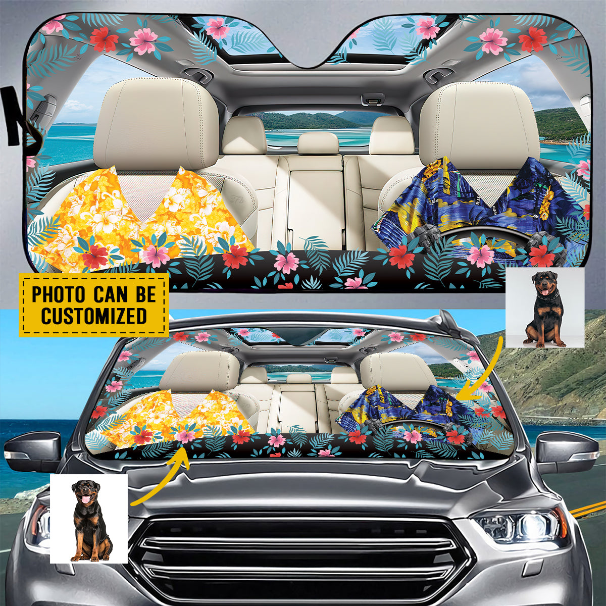 Petthouse | Rottweiler Hawaii Summer Sunshade For Car Customized Windshield Sunshade For Dog Mom Dog Dad