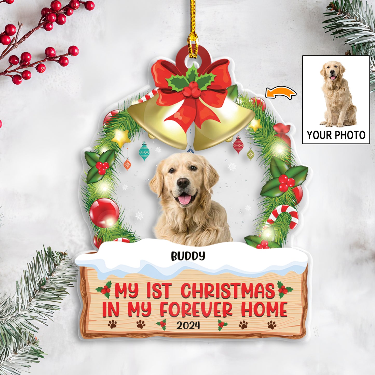 Petthouse | Custom Photo My 1st Christmas In My Forever Home Acrylic Ornament, Christmas Gift For Dog Lovers