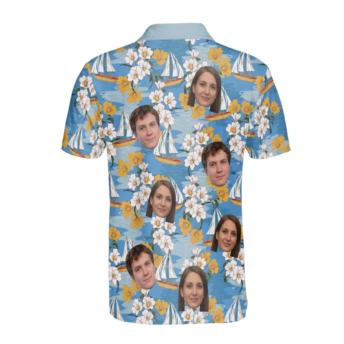 Petthouse | Customized Picture Island Tropical Ocean Sail Boat Hibiscus Seamless Pattern Polo Shirt Summer Vacation