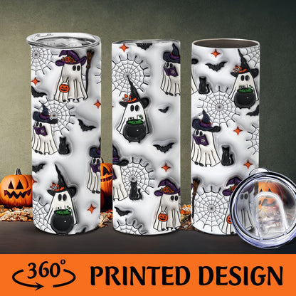 Petthouse | Halloween Ghost Skinny Tumbler, Cute Ghost 3d Inflated Tumbler, Witch Ghost, Ice Coffee Cup