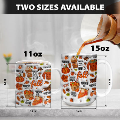 Petthouse | Hello Fall, Fall 3d Inflated Effect Mug, Pumpkin Spice Latter Mug, Thanksgiving Gifts Fall