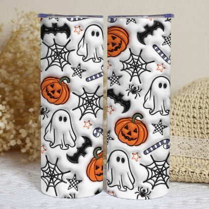 Petthouse | Cute Spooky Inflated 3D Skinny Tumbler, Spooky Ghosts And Pumpkins Cup Halloween Tumbler