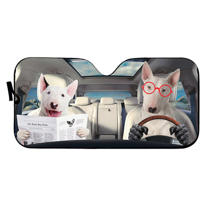 Petthouse | Bull Terrier Reading Newspaper Car Sun Shade Windshield Funny Dog Sunshade Sun Visor For Car