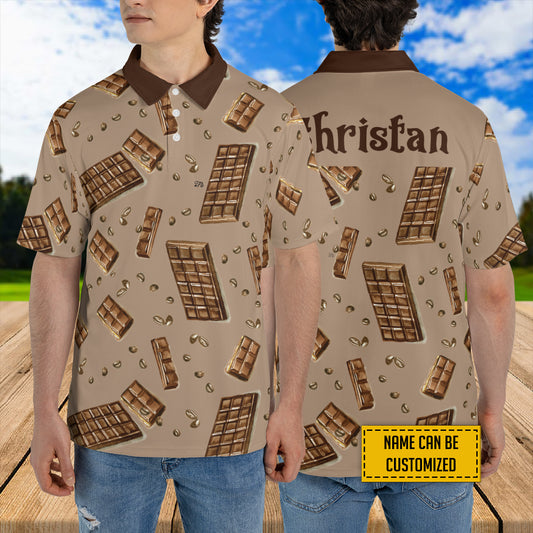 Petthouse | Personalized Bar Of Chocolate And Coffee Men's Polo Shirts Grains On A Beige Polo Shirt