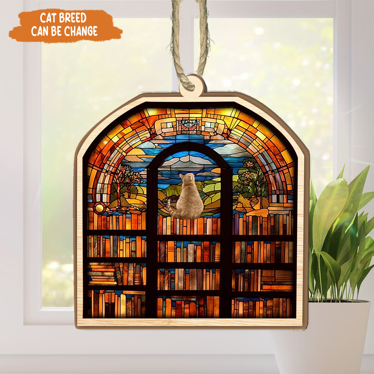 Petthouse | Personalized Cat Book Suncatcher, Reading Cat Bookish Ornament, Book Lovers Gift, Cat Lovers