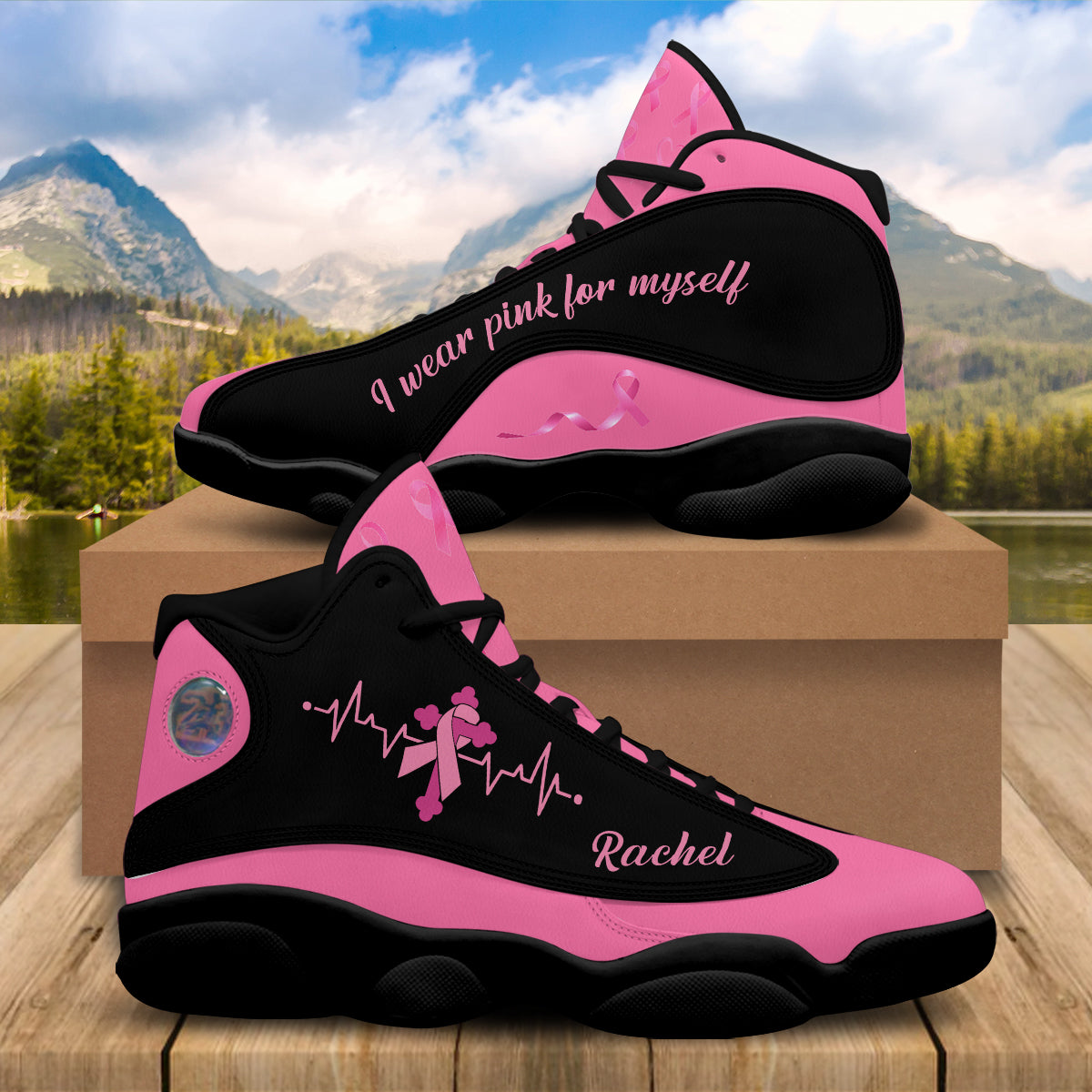 Petthouse | Personalized Name Breast Cancer Awareness Shoes, Breast Cancer Warrior Girl, I Wear Pink For Myself Basketball Shoes