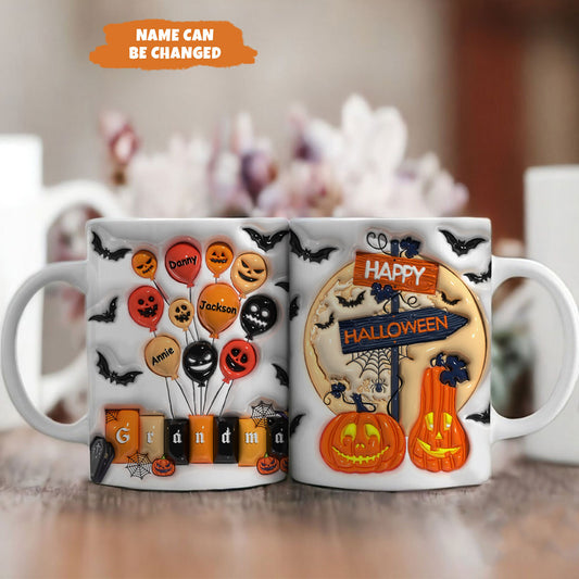 Petthouse | Personalized Grandma Happy Halloween Mug, Halloween Vibes 3d Inflated Mug, Gift For Mom