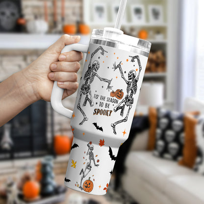 Petthouse | Tis' The Season To Be Spooky 40oz Tumbler, Skeleton Dancing Spooky Season, Skeleton Stay