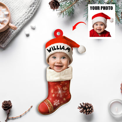 Petthouse | Personalized Baby First Christmas Ornament, Custom Face Photo Ornament, Family Christmas Ornament