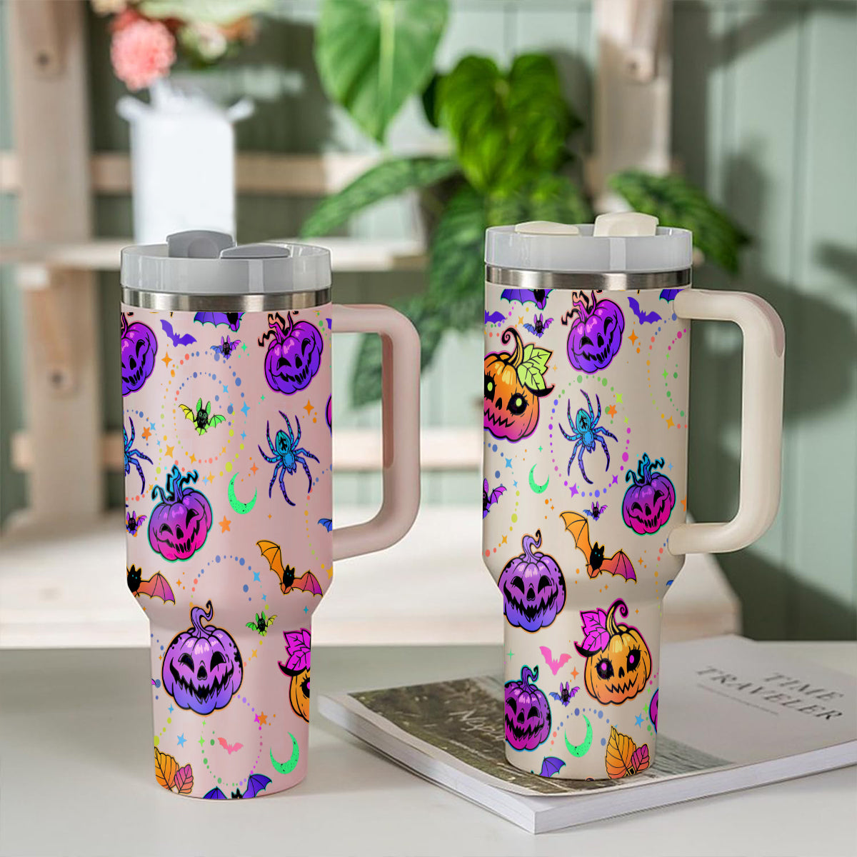 Petthouse | Bat And Pumpkin Halloween Tumbler 40oz, Spooky Tumbler, Mystic Hippie Tumbler, Cute Spooky