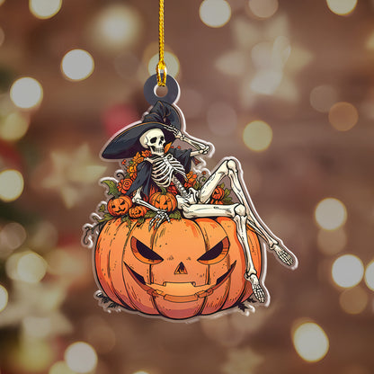 Petthouse | Happy Halloween Skeleton Ornament, Pumpkin Witch Acrylic Ornament Window Hanging, Gift Halloween