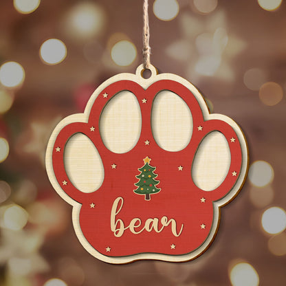 Petthouse | Personalized Dog Paw Ornament, Dog Christmas Ornament, Paw Wooden Ornament, Gift For Dog Mom